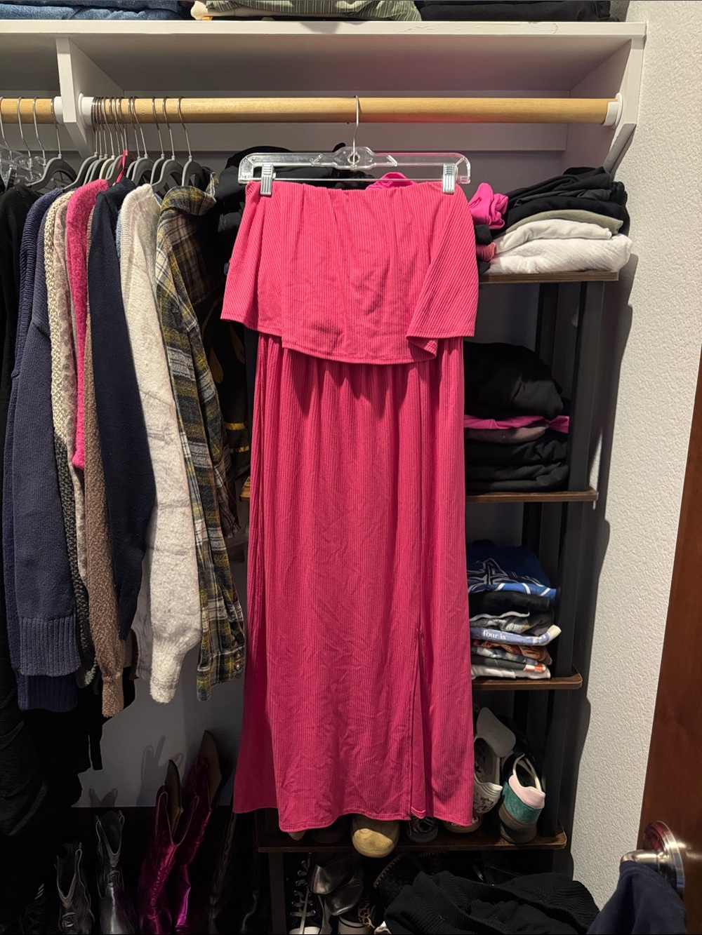 Hot Pink Strapless Maxi Dress